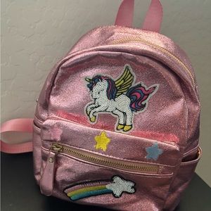 Adorable mini backpack pink sparkly with unicorn figures